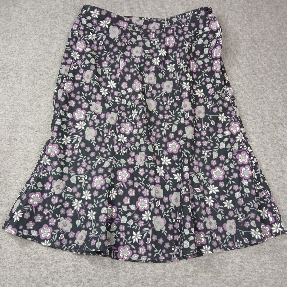 Notations Petite Floral Midi Skirt‎ Purple Grey Black A-Line PM0K0135 PS